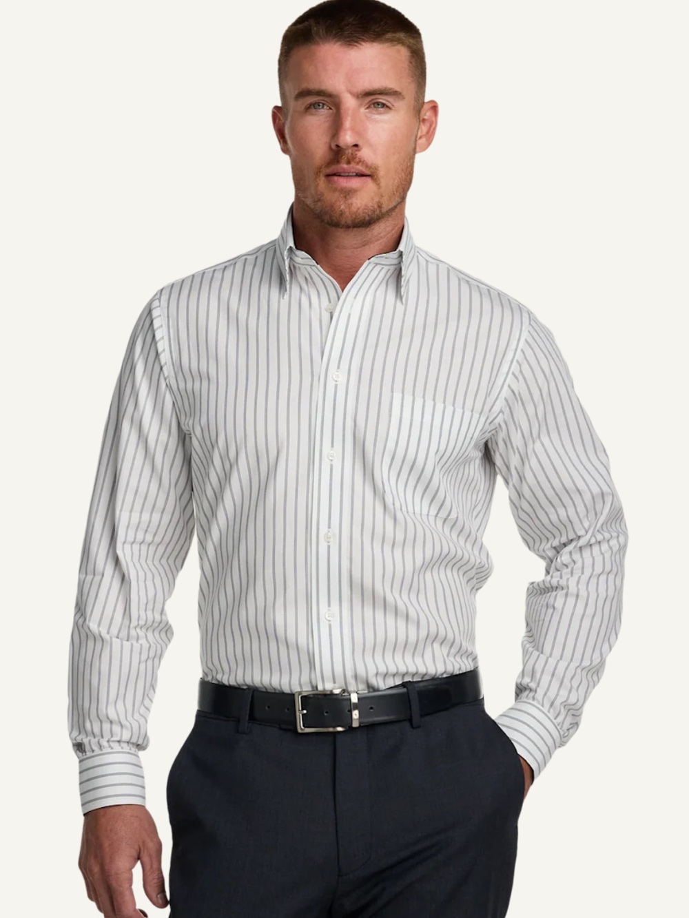 Paul Frederick Gray Pinstripe Dress Shirt size 16-33 NEW no tags